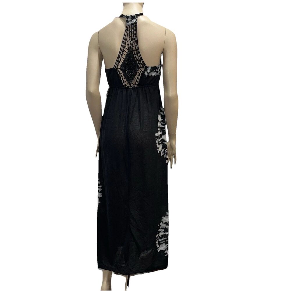 Women's Black and White Tye Dye Racerback Crochet Maxi Dress Sz M (7-9)